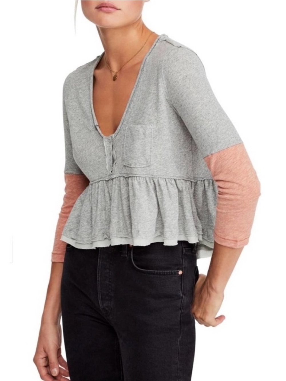 Free People We The Free Heart of Mine Colorblock Peplum Top